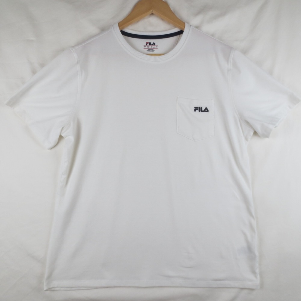 FILA T Shirt Womens Large White Casual Short Sleeve Crew Neck Logo Pocket Tee